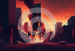 The burning modern city. Generate Ai photo
