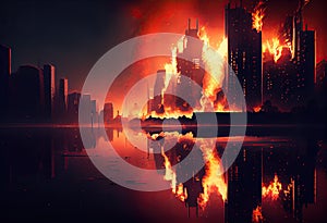 The burning modern city. Generate Ai photo