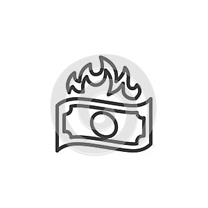 Burning money bill line icon