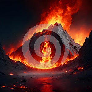 A burning mountain and a great fire AI Generated image