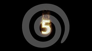 Burning Number 5. Fire Number. Alpha Channel. Transparent Background