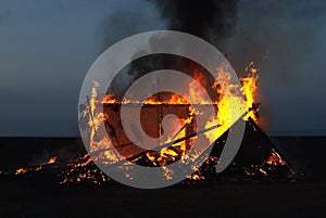 Burning old abandoned house