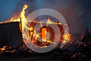 Burning old abandoned house