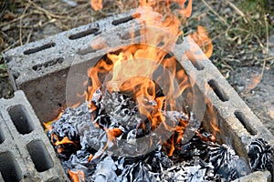 Burning paper for faith to the ancestors in chinese new year