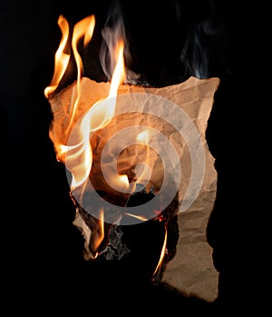 Burning piece of crumpled paper