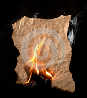 Burning piece of crumpled paper