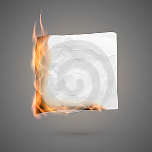 Burning piece of crumpled paper. crumpled empty paper blank for banner. Creased paper texture in fire. Vector