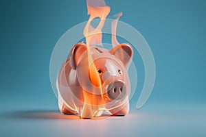 Burning piggy bank. Financial crisis and inflation, lost savings, funds and assets, unavailable money. Burnt deposit. The concept