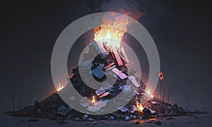 Burning Pile Of Garbage. Generative AI photo