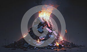 Burning Pile Of Garbage. Generative AI