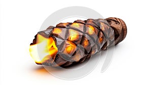Burning Pine Cone on a White Background