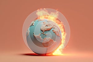 Burning planet earth. Global warming concept. Generative AI