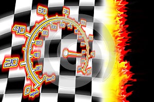 Burning racing flag and speedometer