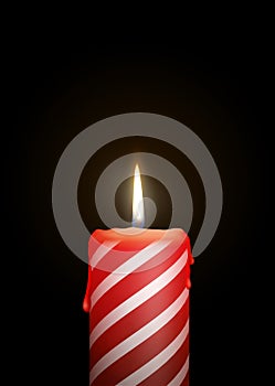Burning Red Candle with Candlelight and White Stripes Texture on