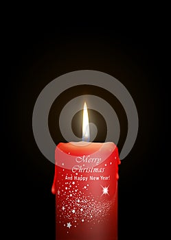 Burning Red Candle with Decorated Surface -