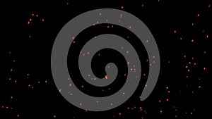 Burning red hot sparks rise from fire seamless loop ,Fire Particles over black background.