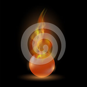 Burning Red Sphere. Ball on Fire Flame
