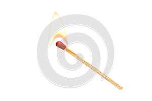 Burning safety-match with red, orange, yellow fire