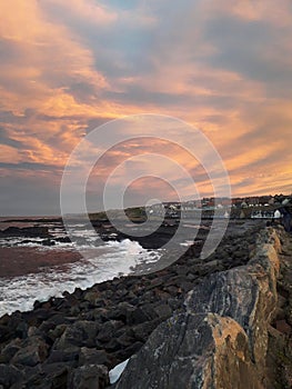 the burning sky over the old town and sea ahead