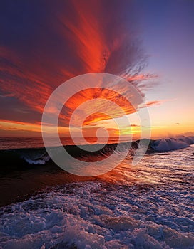 Burning Sky. The wave are nice while the sky full of burning color