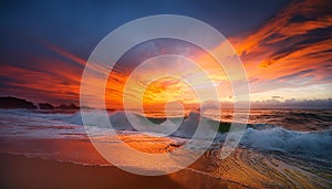 Burning Sky. The wave are nice while the sky full of burning color