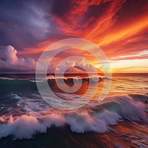 Burning Sky. The wave are nice while the sky full of burning color