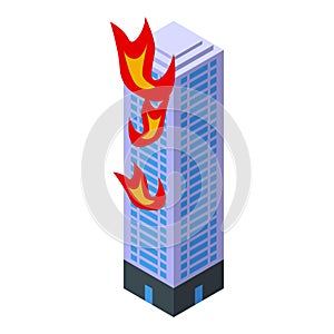 Modern skyscraper is burning with bright flames
