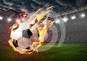 Burning soccer ball on stadium