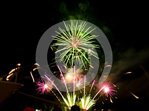Burning sparklers on black background. Small fireworks giving off sparks of fire. Sparks explosion