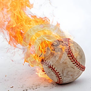 Burning sphere in fire isolated on white background