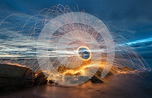 Burning steel wool photo