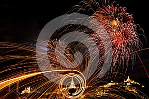 Burning steel wool And Firework