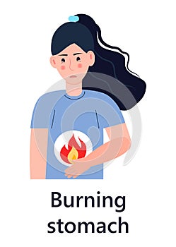 Burning stomach icon vector. Gastritis symptoms info-graphics in flat style. Sign of indigestion, abdominal pain