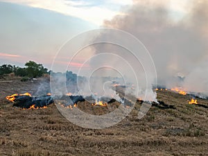 Burning of straw on the field