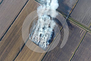 Burning straw in the fields after wheat crop