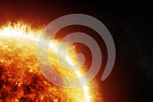 Burning sun on a space black background photo