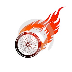 Burning symbol of a bicycle wheel