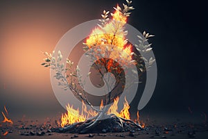 Burning thornbush in the desert. Generative AI