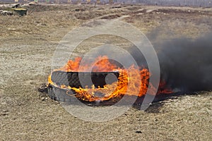 Burning tire at tactical field