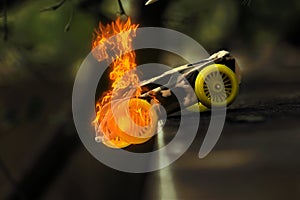 Burning toy car fire accident