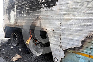 Burning Truck Wheels Accident