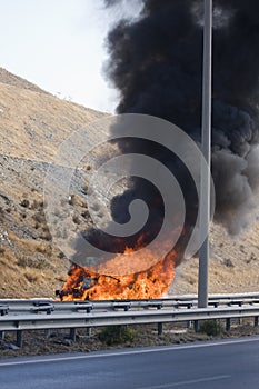 Burning van on highway