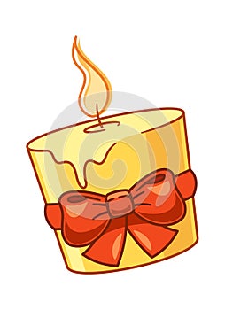 Burning wax candle Christmas attribute