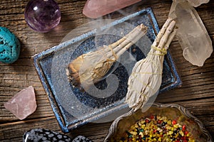 Burning white sage incense