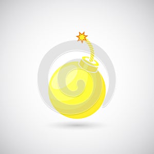 Burning Wire Yellow Bomb Icon. Abstract Vector Sign, Emblem, or Logo Template. Modern Minimalistic Countdown or Detonate