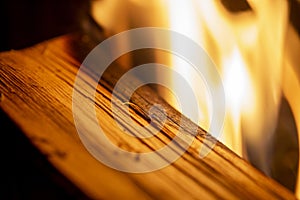 Burning wood close-up