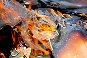 Burning wood fire close up abstract