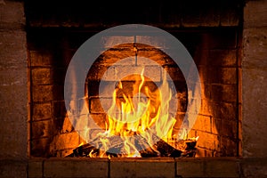 Burning wood in the fireplace