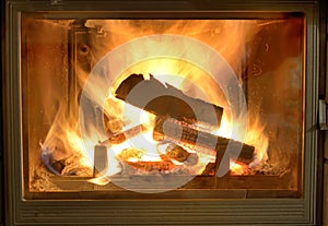 Burning wood in fireplace