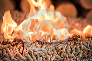 Burning wooden pellets